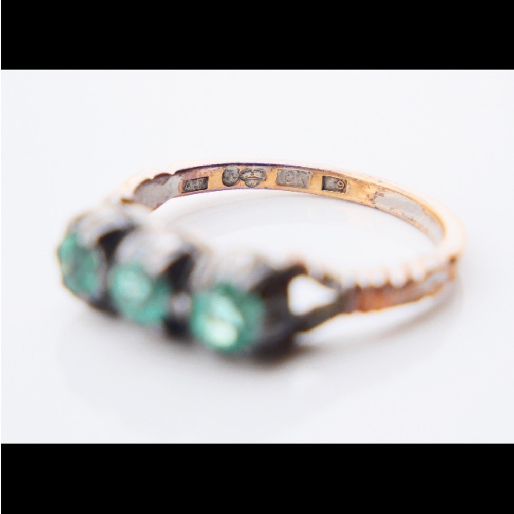 Vintage Emerald Ring Solid 18k Gold Silver 6.25 Us - image 6
